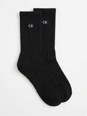 Calvin Klein Black Crew Socks CK Logo Unisex OSFM EUC